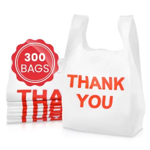 Grocery Plastic Bags 300 Count White (11"x6"x21") Store Bags And Great Plastic Shopping Bags Bulk