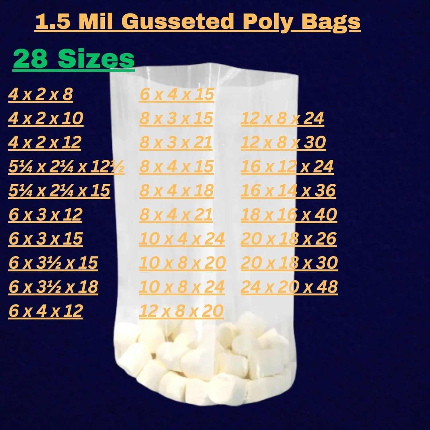 Gusseted Plastic Poly Bag - 16x14x36 & (250Bags)1.5Mil | Heat Sealable | Durable Open Top Clear Plastic Bags for Party Favor, Cookie, Candy, Small Gift Wrapping, Dessert