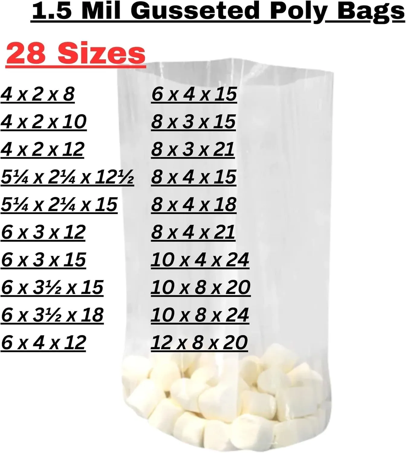 Gusseted Plastic Poly Bag - 16x14x36 & (250Bags)1.5Mil | Heat Sealable | Durable Open Top Clear Plastic Bags for Party Favor, Cookie, Candy, Small Gift Wrapping, Dessert