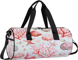 Gym Bags for Men Women Corals Shells Sports Duffel Bags Carry On Travel Duffle Bag with Detachable Adjustable Shoulder Strap Overnight Weekender Bag