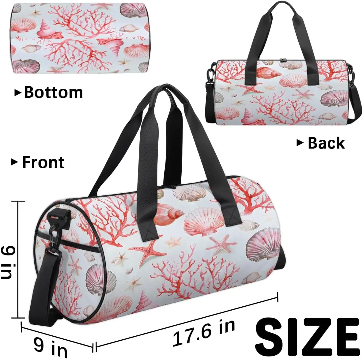 Gym Bags for Men Women Corals Shells Sports Duffel Bags Carry On Travel Duffle Bag with Detachable Adjustable Shoulder Strap Overnight Weekender Bag