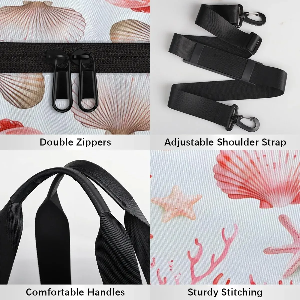 Gym Bags for Men Women Corals Shells Sports Duffel Bags Carry On Travel Duffle Bag with Detachable Adjustable Shoulder Strap Overnight Weekender Bag