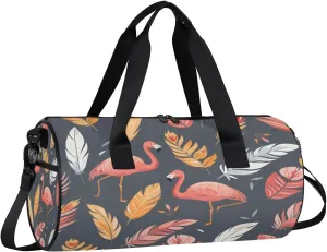 Gym Bags for Men Women Flamingo Feathers Sports Duffel Bags Carry On Travel Duffle Bag with Detachable Adjustable Shoulder Strap Overnight Weekender Bag