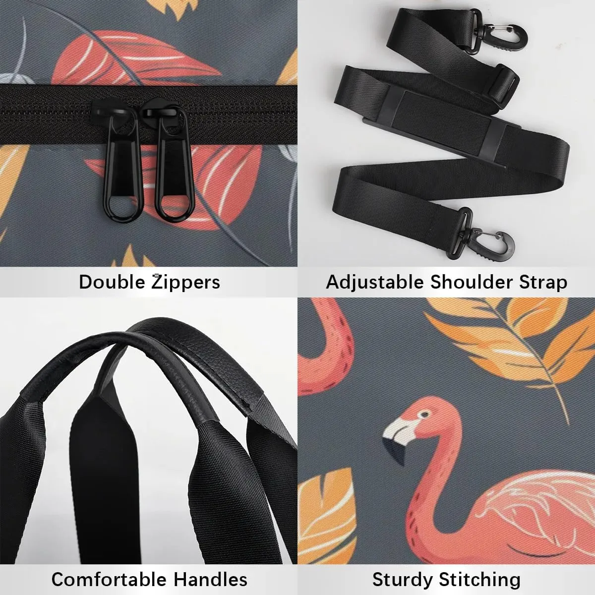 Gym Bags for Men Women Flamingo Feathers Sports Duffel Bags Carry On Travel Duffle Bag with Detachable Adjustable Shoulder Strap Overnight Weekender Bag