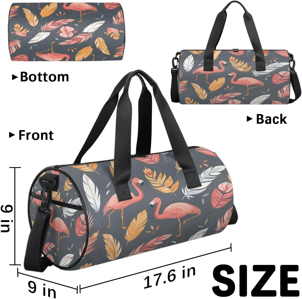 Gym Bags for Men Women Flamingo Feathers Sports Duffel Bags Carry On Travel Duffle Bag with Detachable Adjustable Shoulder Strap Overnight Weekender Bag