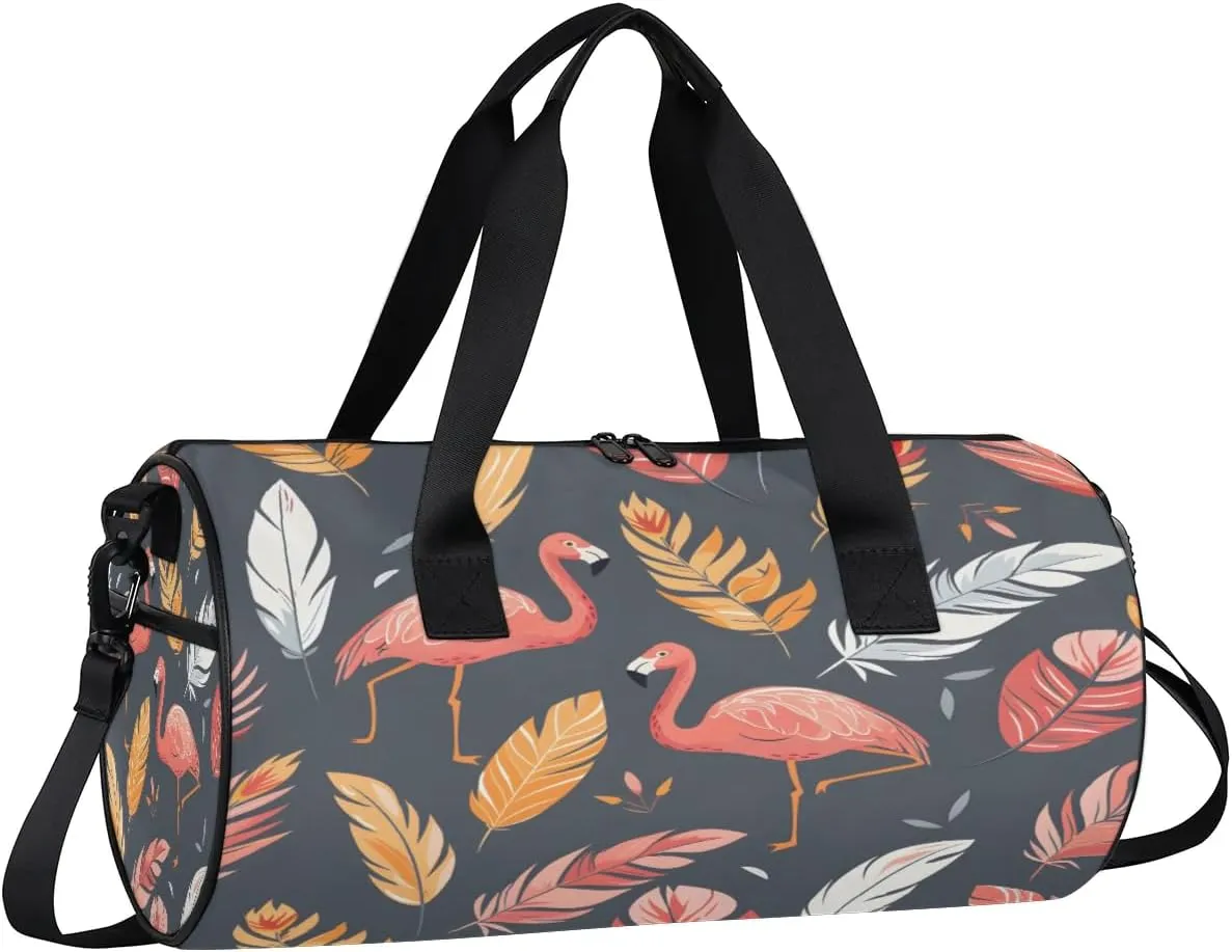 Gym Bags for Men Women Flamingo Feathers Sports Duffel Bags Carry On Travel Duffle Bag with Detachable Adjustable Shoulder Strap Overnight Weekender Bag