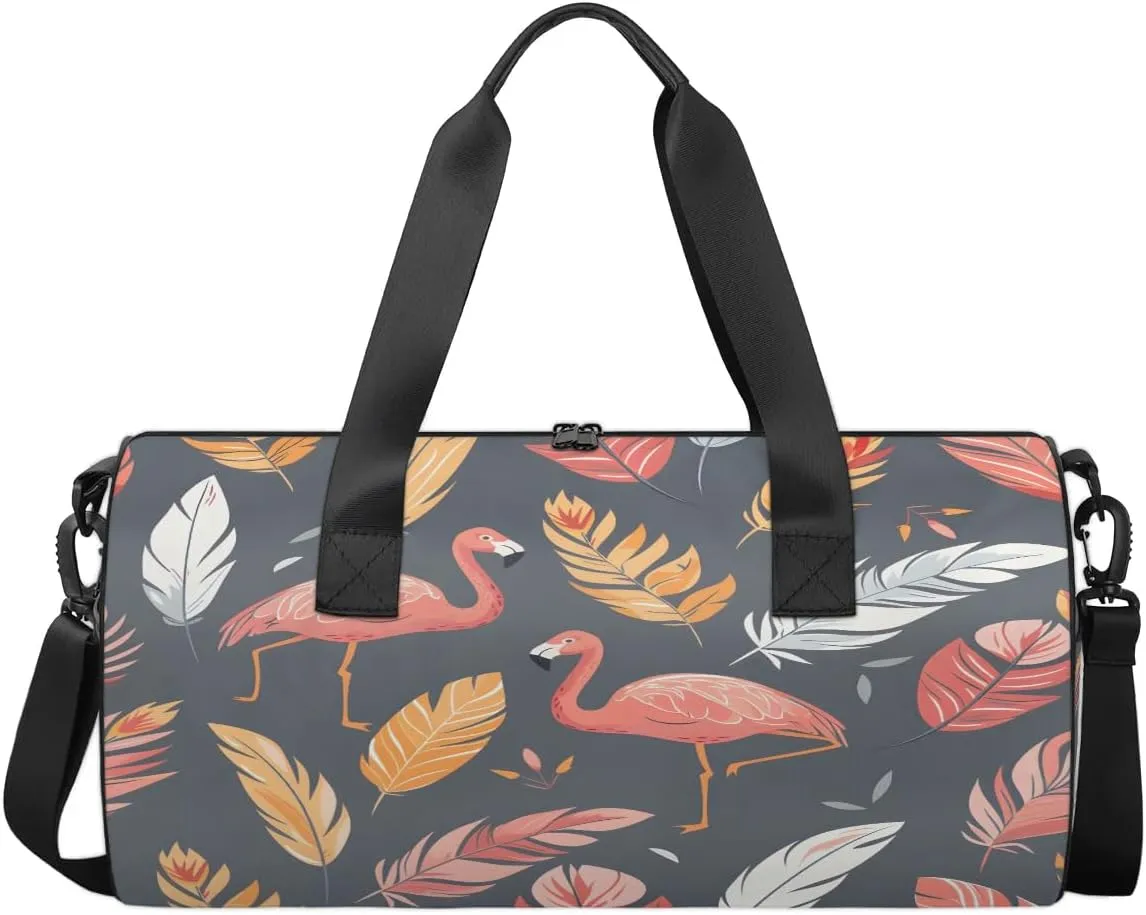 Gym Bags for Men Women Flamingo Feathers Sports Duffel Bags Carry On Travel Duffle Bag with Detachable Adjustable Shoulder Strap Overnight Weekender Bag