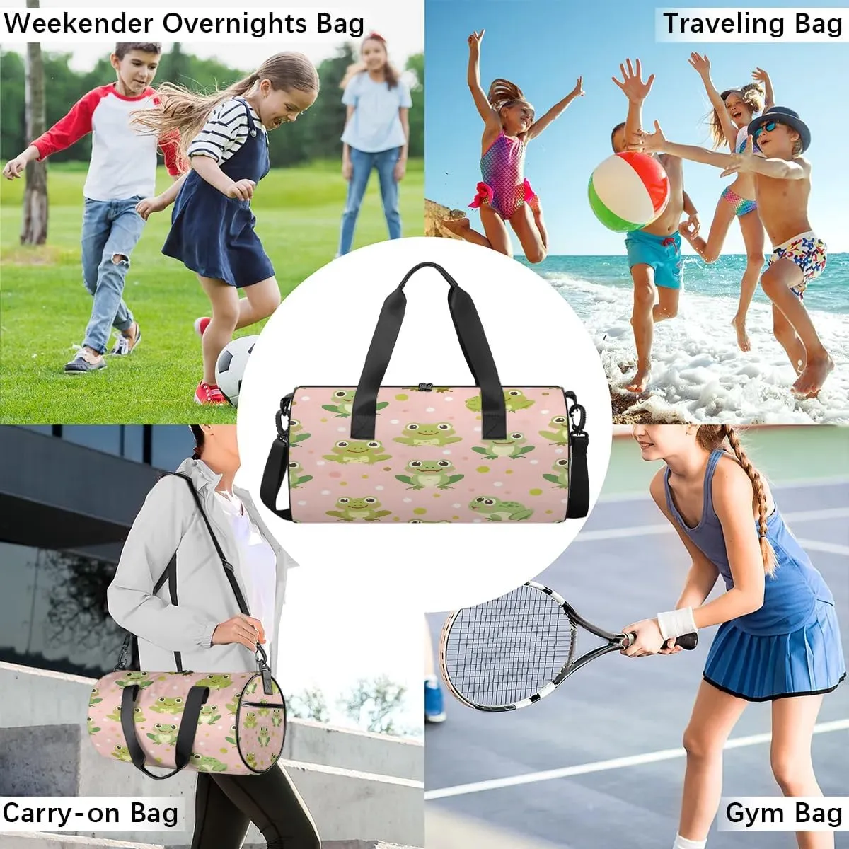 Gym Bags for Men Women Frogs Sports Duffel Bags Carry On Travel Duffle Bag with Detachable Adjustable Shoulder Strap Overnight Weekender Bag