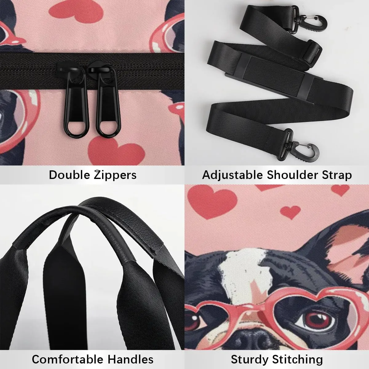 Gym Bags for Men Women Sweet Dogs Hearts Sports Duffel Bags Carry On Travel Duffle Bag with Detachable Adjustable Shoulder Strap Overnight Weekender Bag