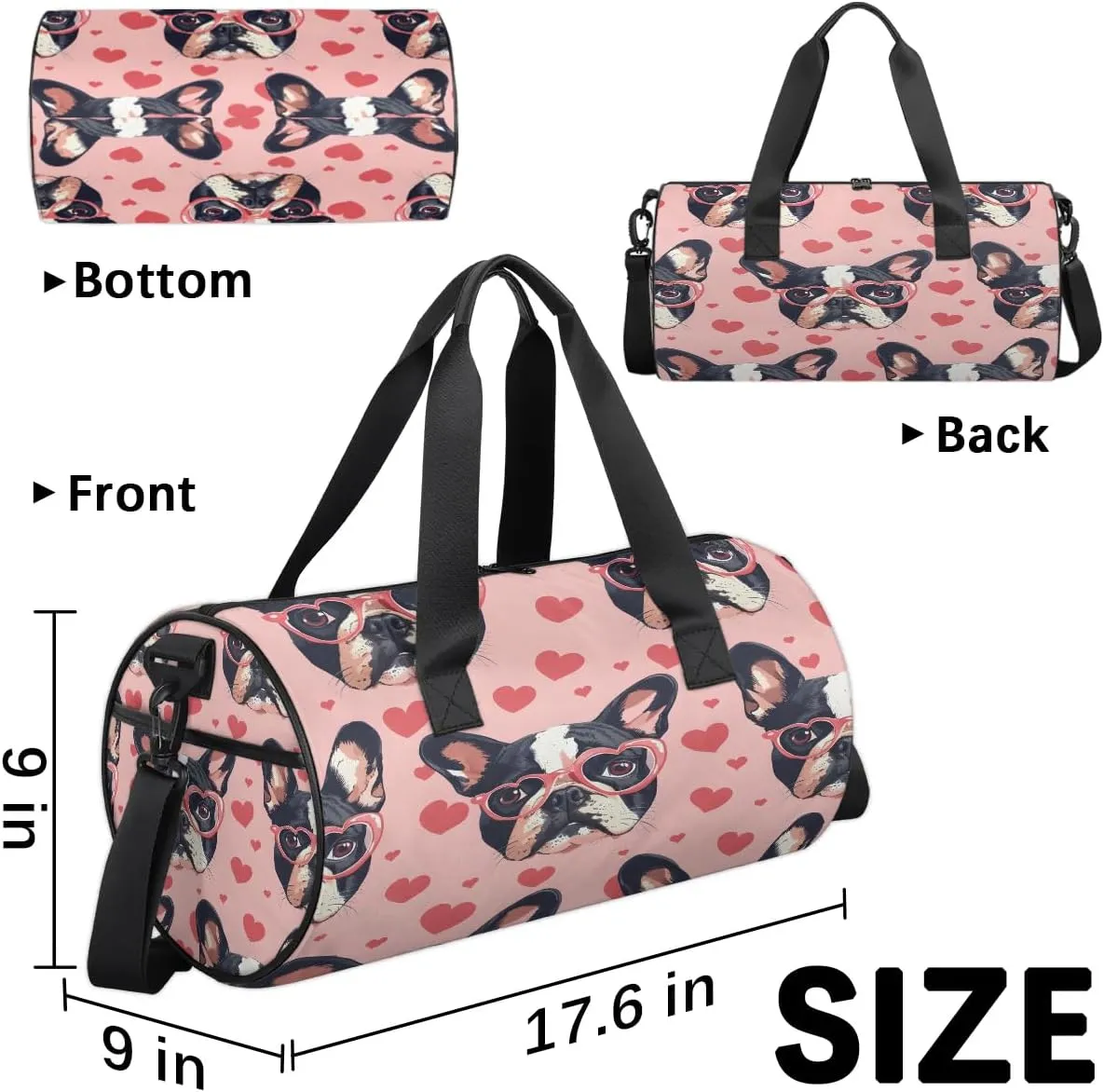 Gym Bags for Men Women Sweet Dogs Hearts Sports Duffel Bags Carry On Travel Duffle Bag with Detachable Adjustable Shoulder Strap Overnight Weekender Bag
