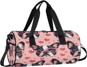 Gym Bags for Men Women Sweet Dogs Hearts Sports Duffel Bags Carry On Travel Duffle Bag with Detachable Adjustable Shoulder Strap Overnight Weekender Bag