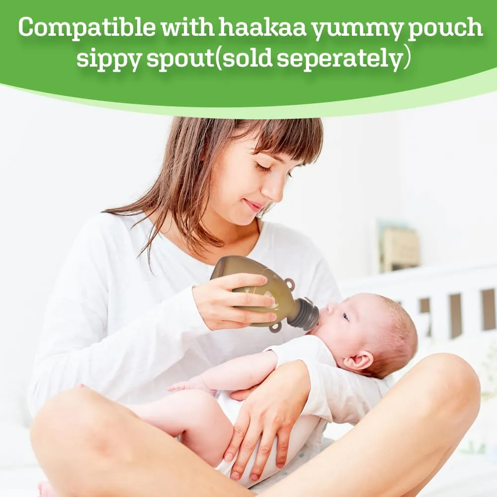 Haakaa Happii Bear Silicone Breast Milk Storage Bag 9oz- Refillable Baby Food Squeeze Pouch - Breastmilk Storage Container Reusable Freezer Bag -No Leak BPA Free -2PK