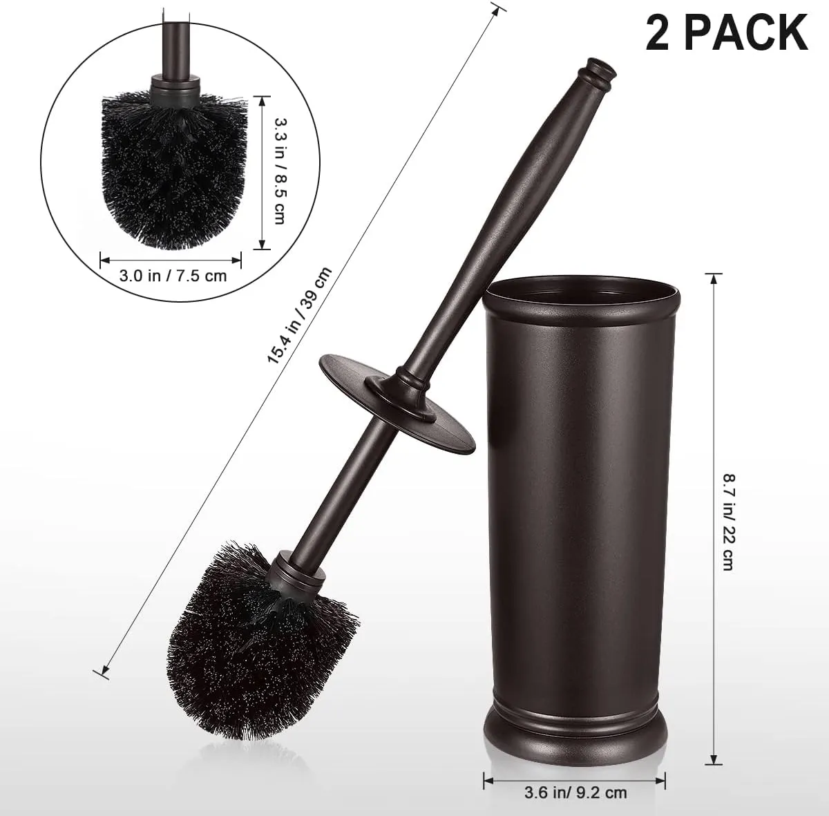 HAMITOR Toilet Bowl Brush Holder Set: 2 Pack Modern Deep Cleaning Bathroom Toilet Scrubber with Caddy for rv - Rim Decorative Accessories Cleaner Brushes for Toilet - Bronze1