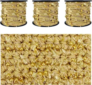 Hand-Blended Multifiber Multicolored Fancy Yarn with Golden Beads for Knitting Crocheting Crafts DIY, Set of 3 Rolls (Golden Beads)