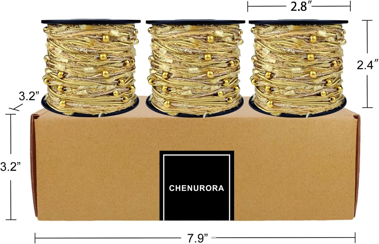Hand-Blended Multifiber Multicolored Fancy Yarn with Golden Beads for Knitting Crocheting Crafts DIY, Set of 3 Rolls (Golden Beads)