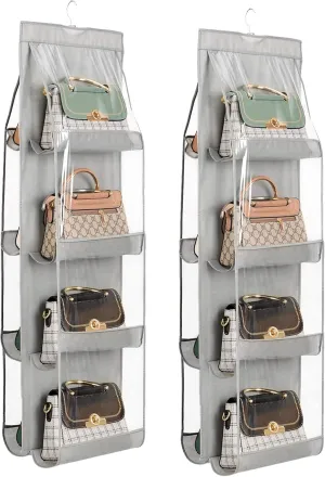 Handbag Purse Organizer, 2 Pcs,8 Pockets, Upgrade Dust Proof Purse Organizer Closet, Wardrobe Closet Organizer, Washable Handbag Organizer for Women Handbags Purse (Gray 8 Pocket)