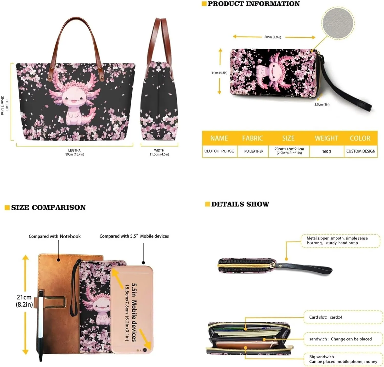 Handbags for Women Large Capacity Crossbody Totes with Wallet Clutch 2pcs Set