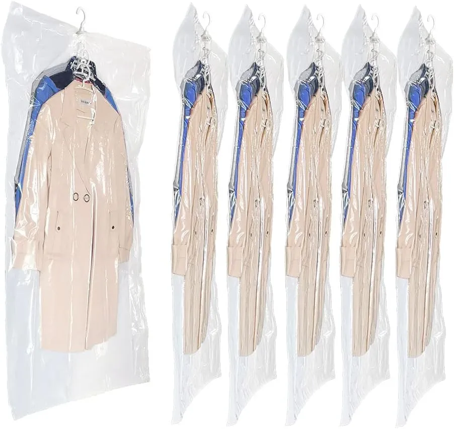 Hanging Vacuum Space Saver Bags 6 Pack, Closet Organizer Storage Bags, Vacuum Seal Clear Bags for Clothes, Suits, Dress or Jackets