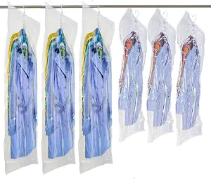 Hanging Vacuum Space Saver Bags 6 Pack, Closet Organizer Storage Bags, Vacuum Seal Clear Bags for Clothes, Suits, Dress or Jackets