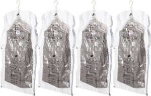 Hanging Vacuum Storage Bags, 4 Pack (41.3 x27.6 inch), Vacuum Seal bags for Clothing, Space Saver Garment for Short Clothes, Jacket, Suits, Dresses, Closet Oragnization and Storage
