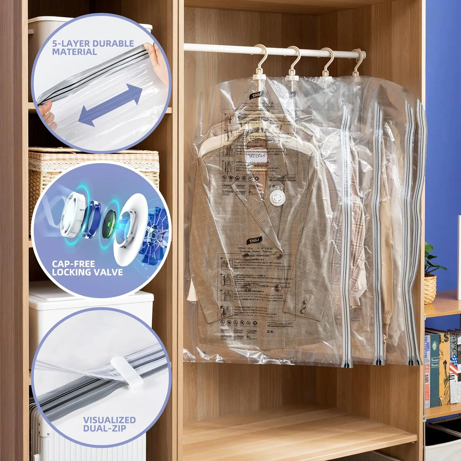 Hanging Vacuum Storage Bags, 4 Pack (41.3 x27.6 inch), Vacuum Seal bags for Clothing, Space Saver Garment for Short Clothes, Jacket, Suits, Dresses, Closet Oragnization and Storage