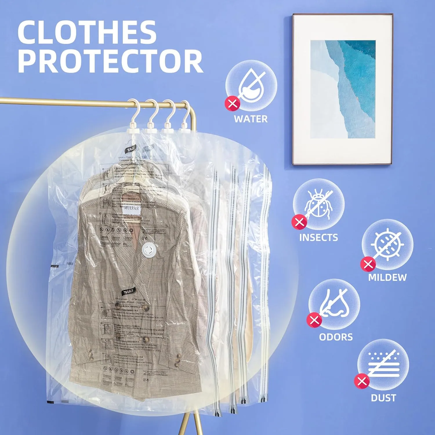 Hanging Vacuum Storage Bags, 4 Pack (41.3 x27.6 inch), Vacuum Seal bags for Clothing, Space Saver Garment for Short Clothes, Jacket, Suits, Dresses, Closet Oragnization and Storage