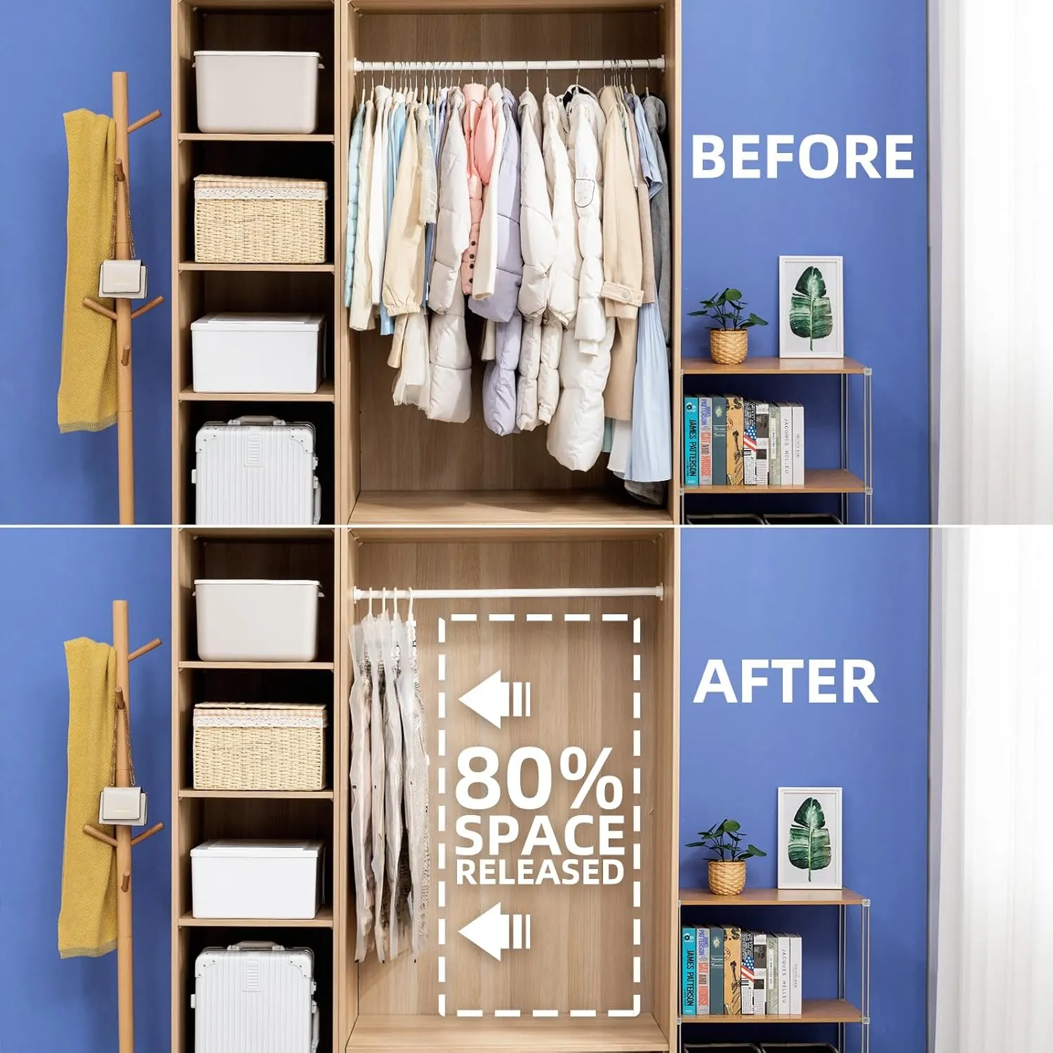 Hanging Vacuum Storage Bags, 4 Pack (41.3 x27.6 inch), Vacuum Seal bags for Clothing, Space Saver Garment for Short Clothes, Jacket, Suits, Dresses, Closet Oragnization and Storage