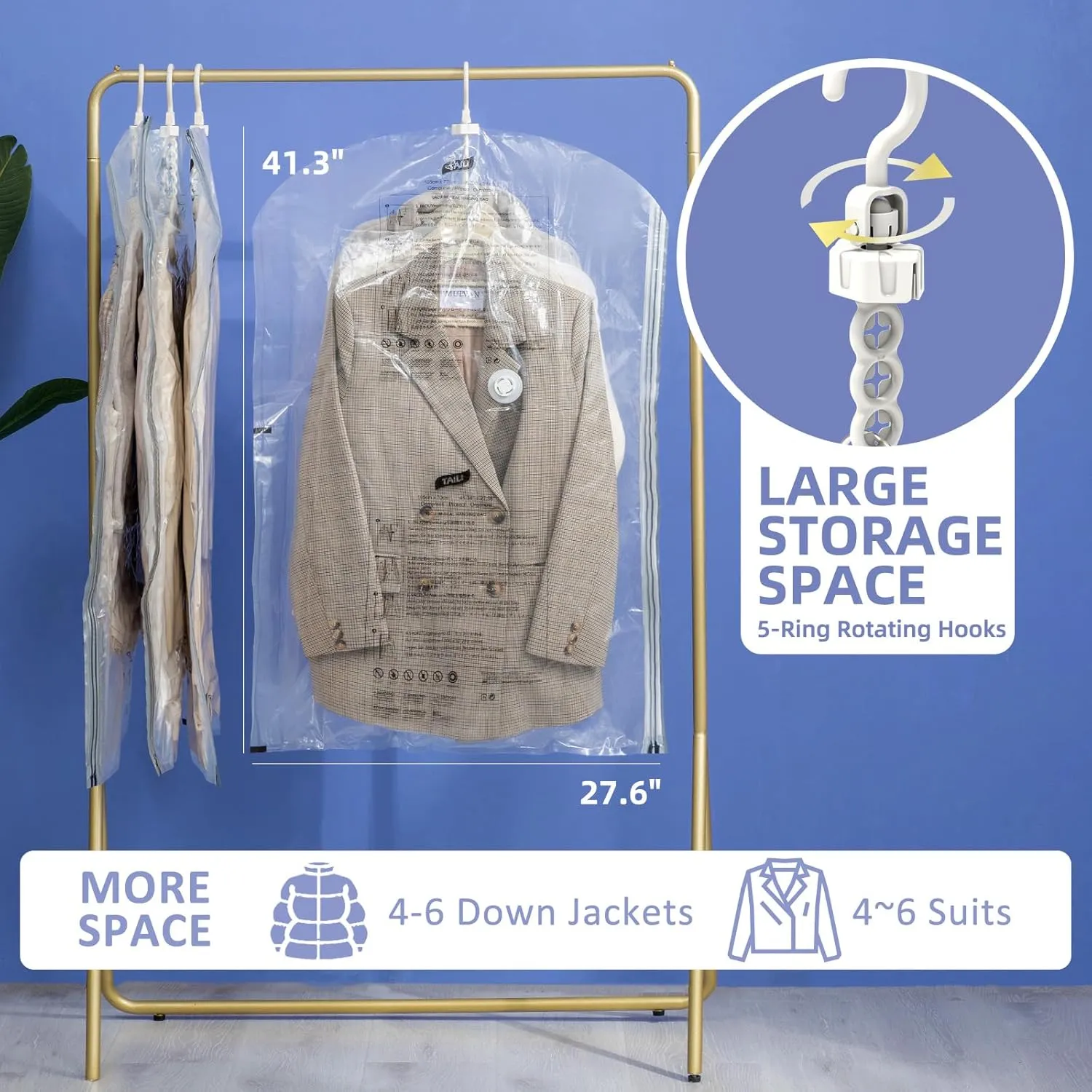 Hanging Vacuum Storage Bags, 4 Pack (41.3 x27.6 inch), Vacuum Seal bags for Clothing, Space Saver Garment for Short Clothes, Jacket, Suits, Dresses, Closet Oragnization and Storage