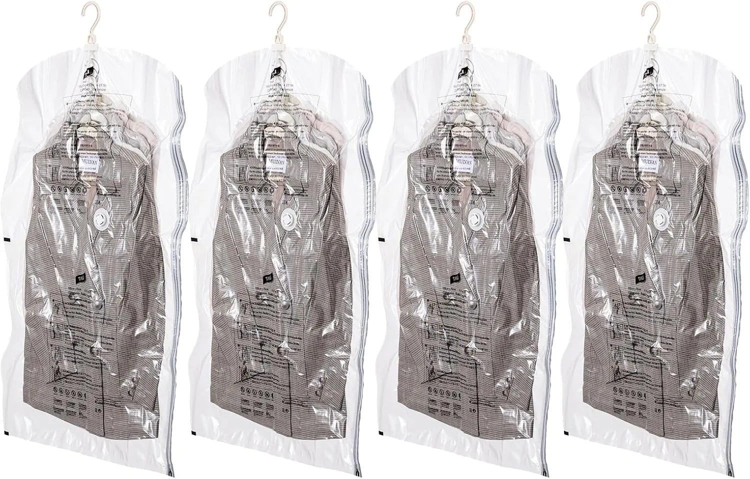 Hanging Vacuum Storage Bags, 4 Pack (41.3 x27.6 inch), Vacuum Seal bags for Clothing, Space Saver Garment for Short Clothes, Jacket, Suits, Dresses, Closet Oragnization and Storage