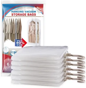 Hanging Vacuum Storage Bags, 6 Pack Large Hanging Vacuum Seal Bags for Clothing, Space Saver for Clothes, Suits, Dress, Jackets, Closet Organizer for Moving Supplies(53.1x27.6 in)