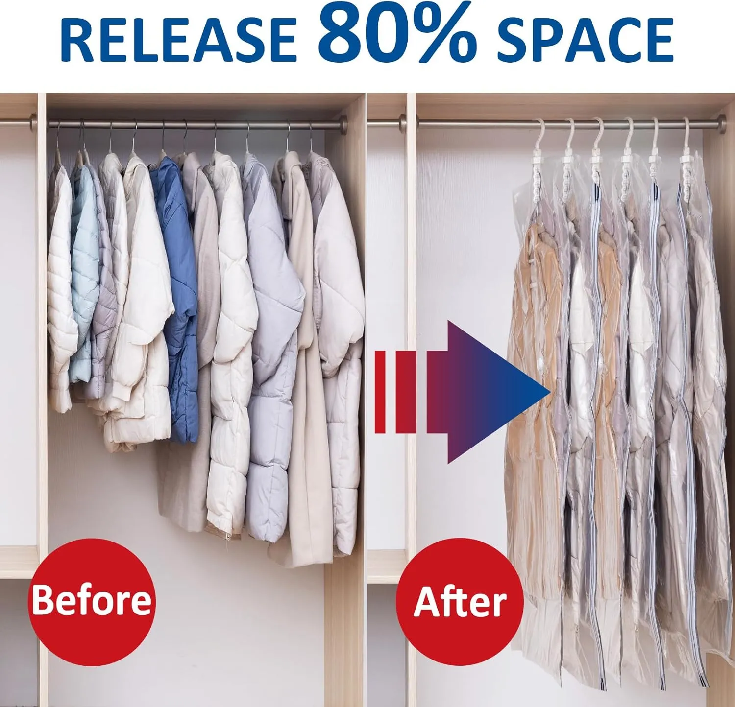 Hanging Vacuum Storage Bags, 6 Pack Large Hanging Vacuum Seal Bags for Clothing, Space Saver for Clothes, Suits, Dress, Jackets, Closet Organizer for Moving Supplies(53.1x27.6 in)