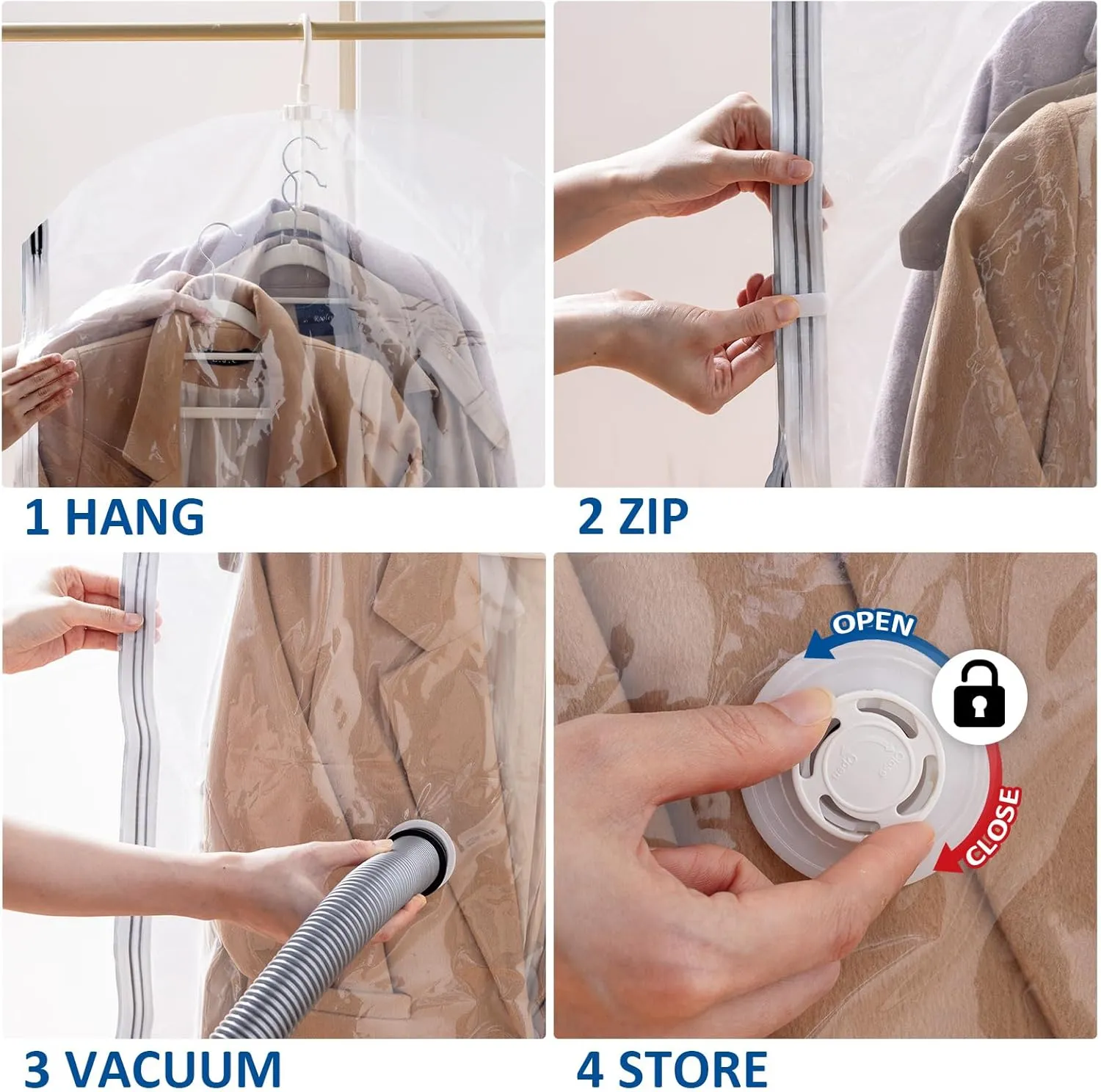 Hanging Vacuum Storage Bags, 6 Pack Large Hanging Vacuum Seal Bags for Clothing, Space Saver for Clothes, Suits, Dress, Jackets, Closet Organizer for Moving Supplies(53.1x27.6 in)