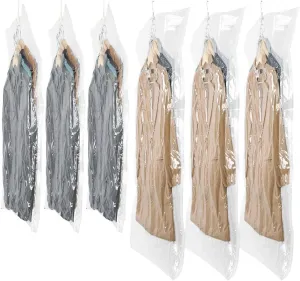 Hanging Vacuum Storage Bags 6 Pack Space Saver Vacuum Seal Bags, Jumbo and Large, for Seasonal Clothes, Dress, Coat, Closet Organizer with Heavy Duty Hanging Hooks, Reusable & Easy to Use