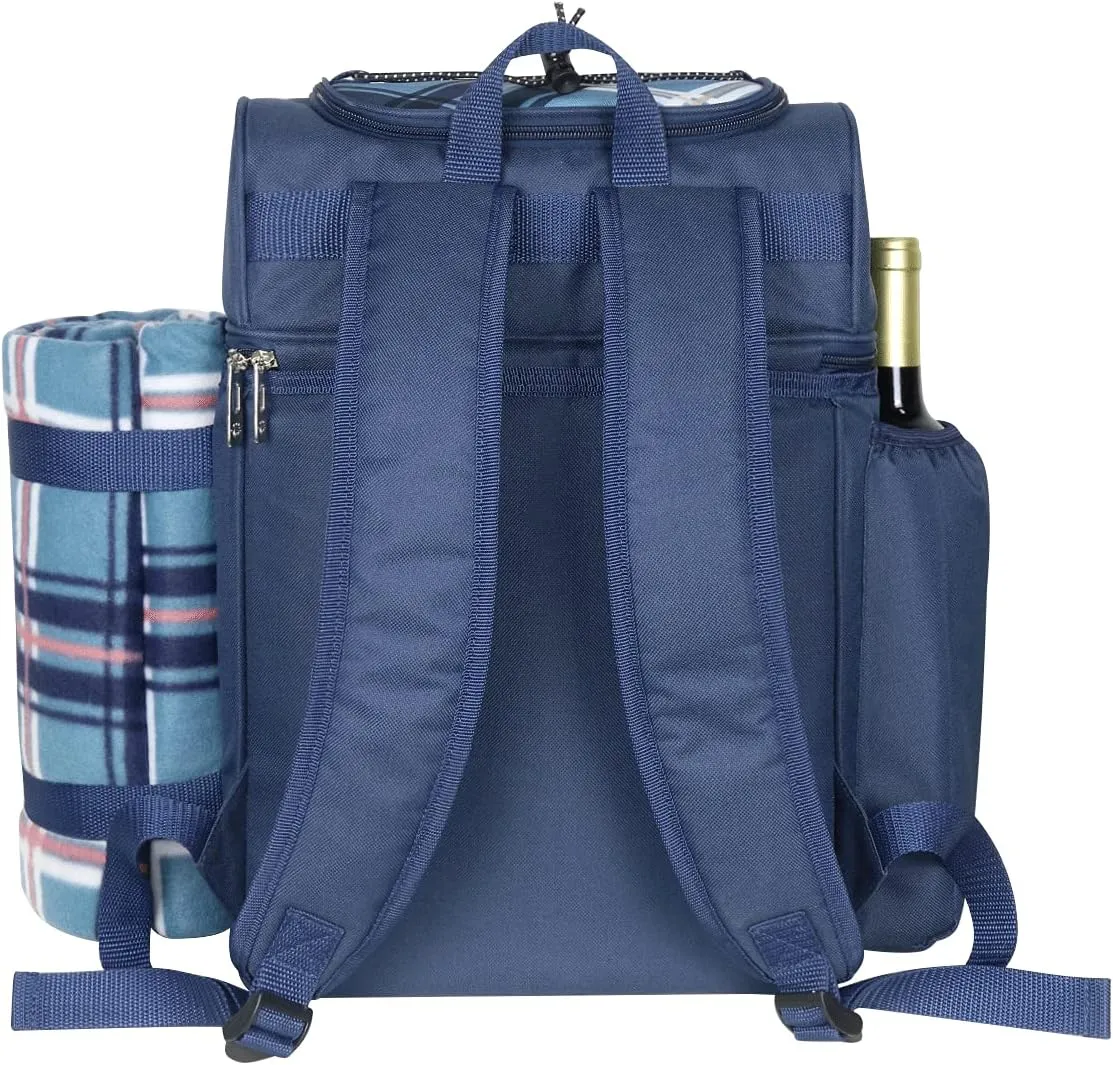 Hap Tim Picnic Basket Backpack for 2 Person with 2 Insulated Cooler Compartment, Wine Holder, Fleece Blanket, Cutlery Set, Gifts Ideals for Wedding, Housewarming, White Elephant, Bridal Showers
