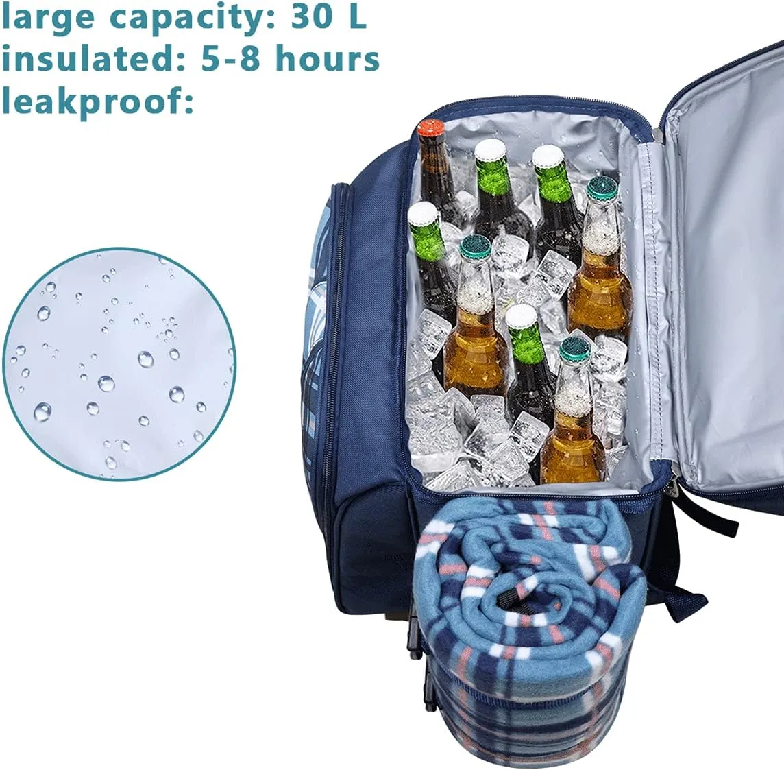 Hap Tim Picnic Basket Backpack for 2 Person with 2 Insulated Cooler Compartment, Wine Holder, Fleece Blanket, Cutlery Set, Gifts Ideals for Wedding, Housewarming, White Elephant, Bridal Showers