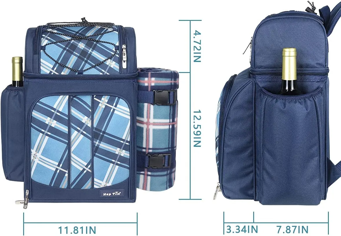 Hap Tim Picnic Basket Backpack for 2 Person with 2 Insulated Cooler Compartment, Wine Holder, Fleece Blanket, Cutlery Set, Gifts Ideals for Wedding, Housewarming, White Elephant, Bridal Showers