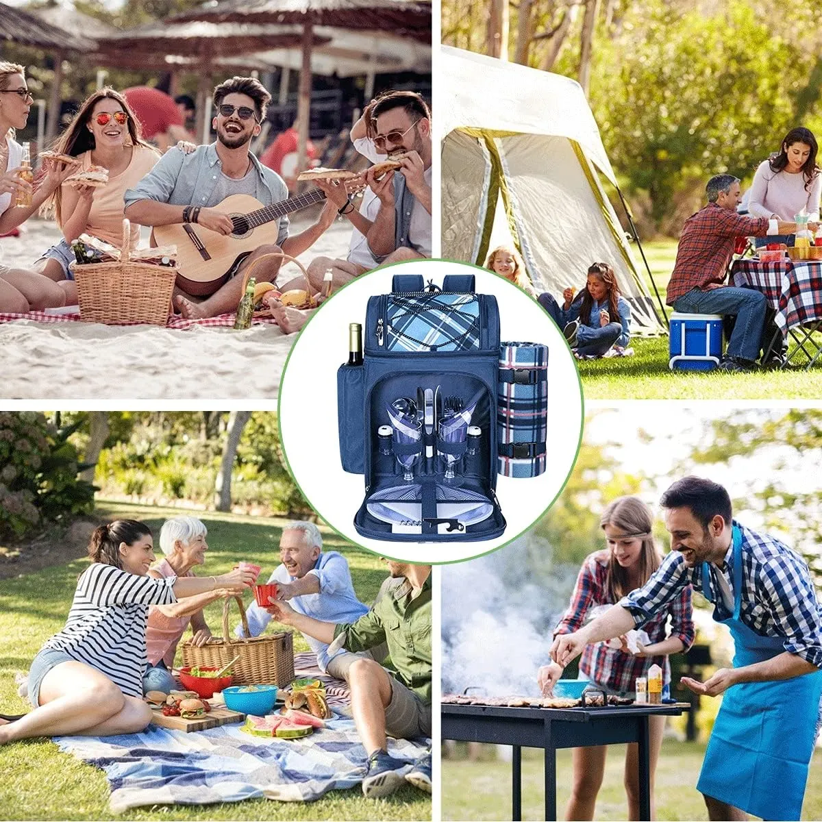 Hap Tim Picnic Basket Backpack for 2 Person with 2 Insulated Cooler Compartment, Wine Holder, Fleece Blanket, Cutlery Set, Gifts Ideals for Wedding, Housewarming, White Elephant, Bridal Showers