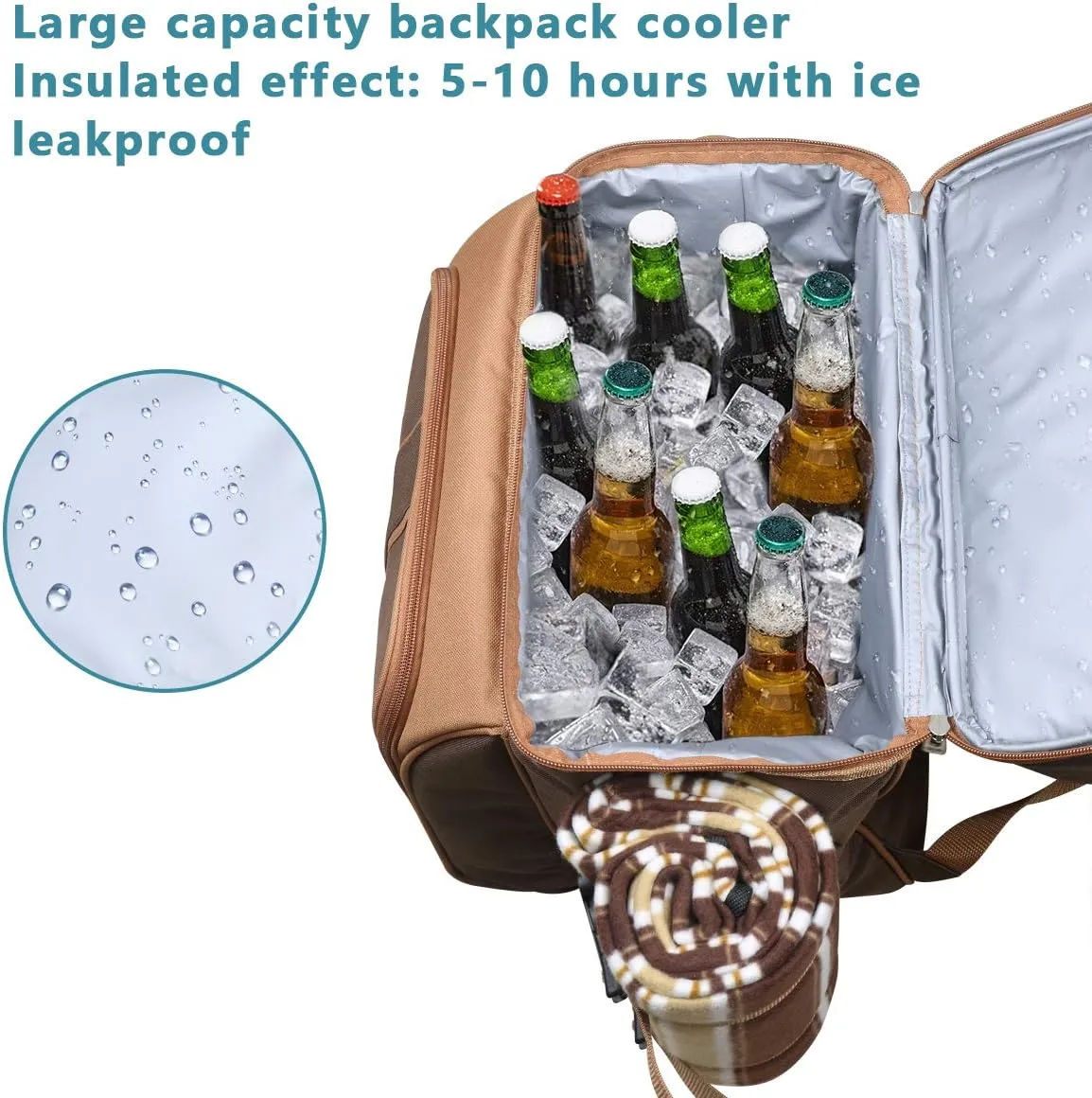 Hap Tim Picnic Basket Backpack for 4 Person with Insulated Leakproof Cooler Compartment, Wine Holder, Fleece Blanket, Cutlery Set, Wedding Gifts for Couples, Engagement Gifts