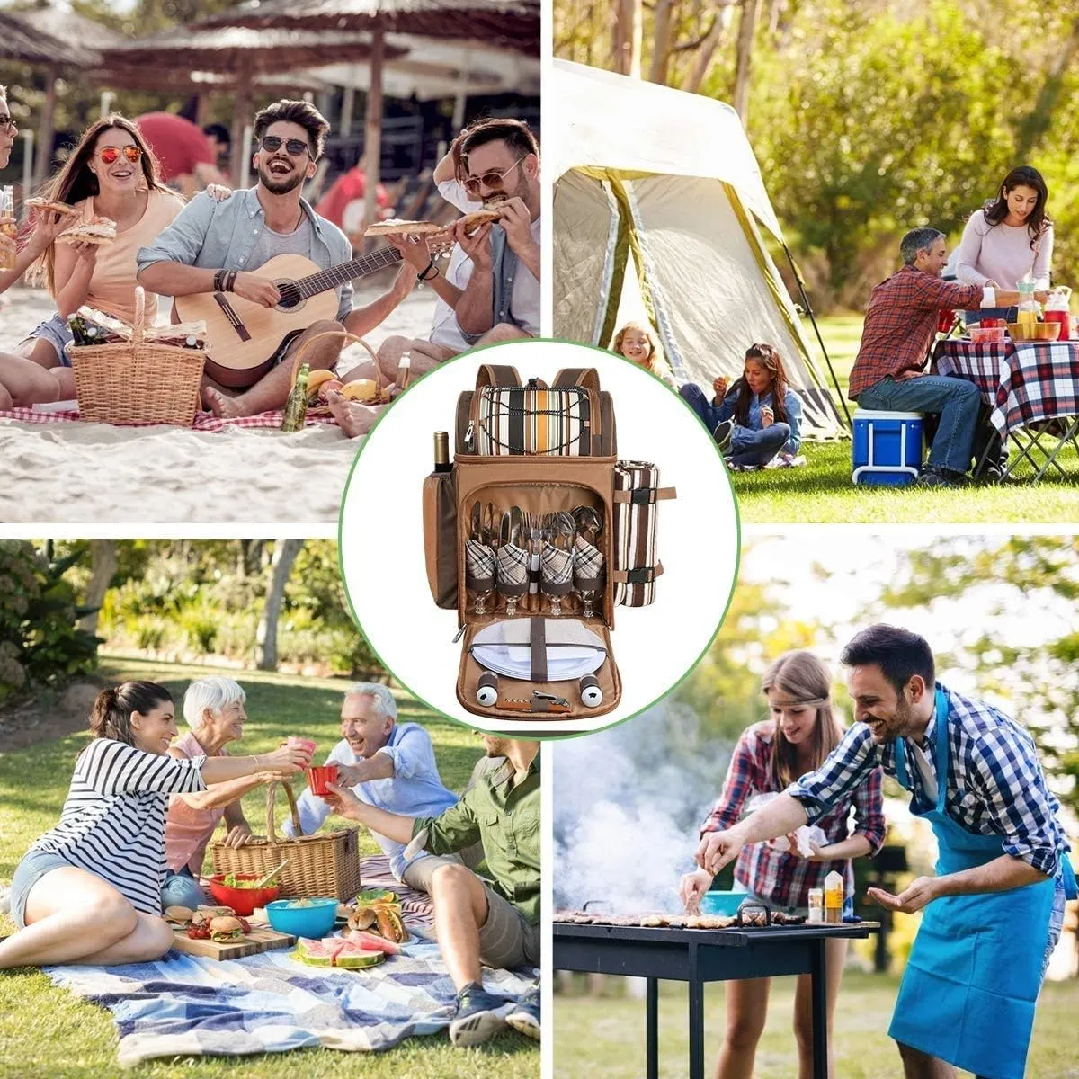 Hap Tim Picnic Basket Backpack for 4 Person with Insulated Leakproof Cooler Compartment, Wine Holder, Fleece Blanket, Cutlery Set, Wedding Gifts for Couples, Engagement Gifts