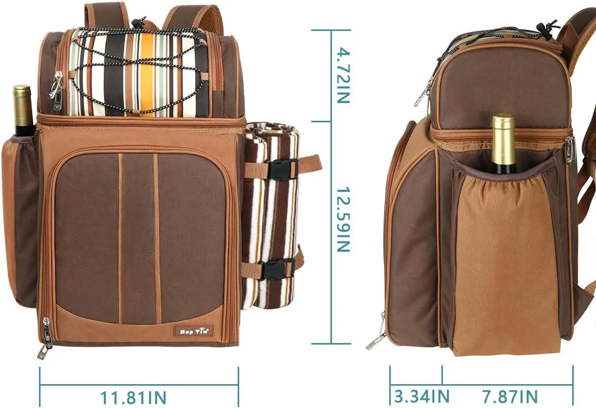 Hap Tim Picnic Basket Backpack for 4 Person with Insulated Leakproof Cooler Compartment, Wine Holder, Fleece Blanket, Cutlery Set, Wedding Gifts for Couples, Engagement Gifts