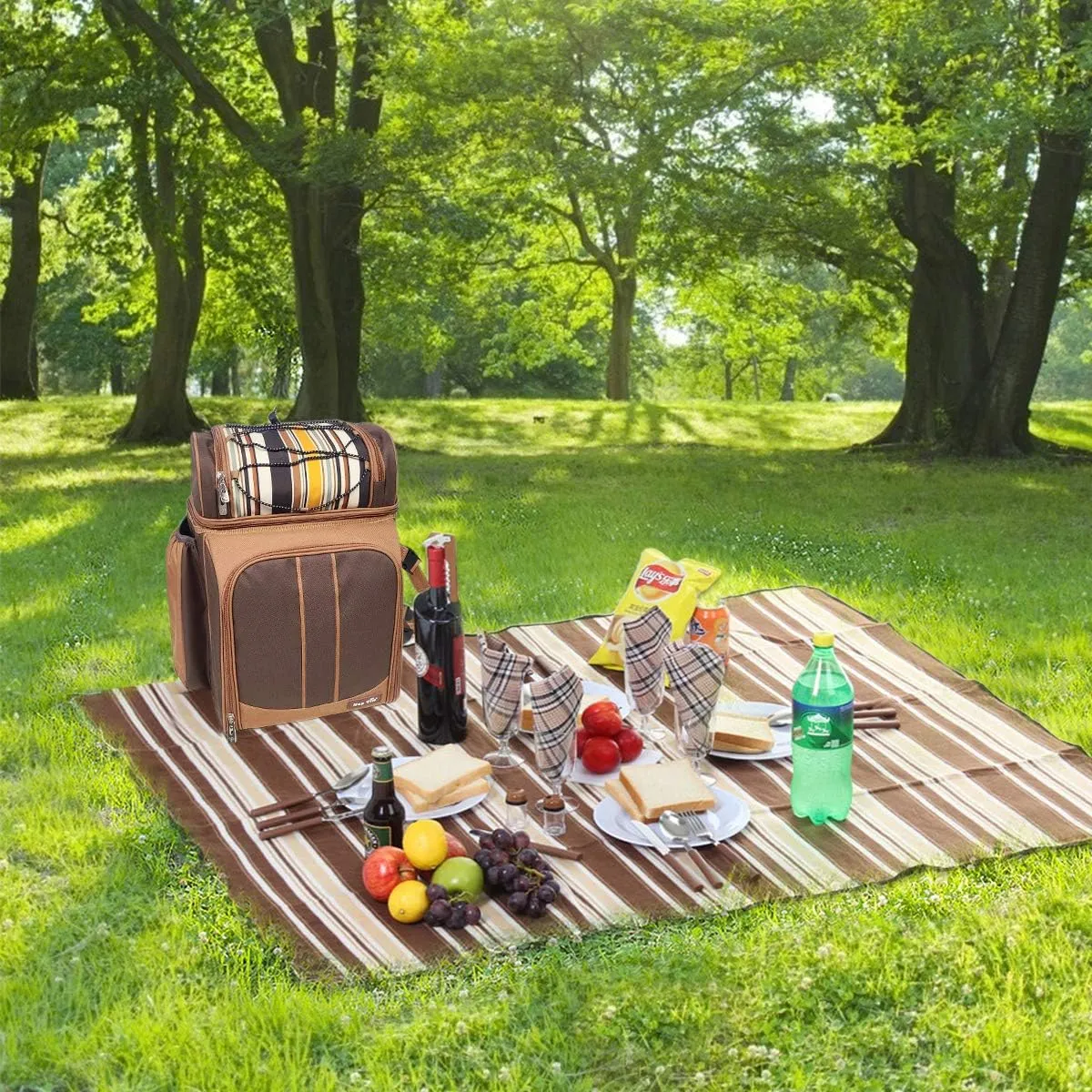 Hap Tim Picnic Basket Backpack for 4 Person with Insulated Leakproof Cooler Compartment, Wine Holder, Fleece Blanket, Cutlery Set, Wedding Gifts for Couples, Engagement Gifts
