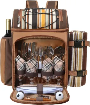 Hap Tim Picnic Basket Backpack for 4 Person with Insulated Leakproof Cooler Compartment, Wine Holder, Fleece Blanket, Cutlery Set, Wedding Gifts for Couples, Engagement Gifts