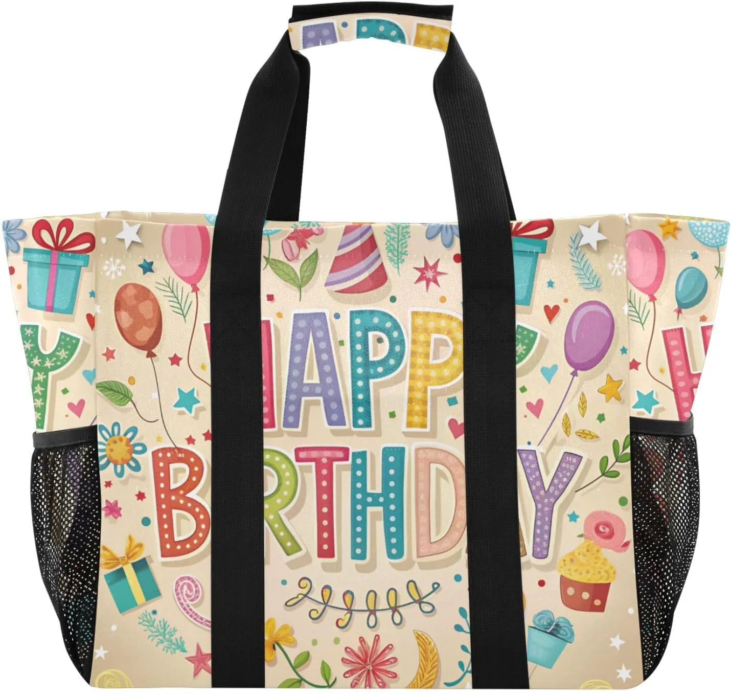 Happy Birthday Beige Large Tote Bags for Women Canvas Tote Purse Reusable Grocery Bags Top Handle Handbags for Travel, Work