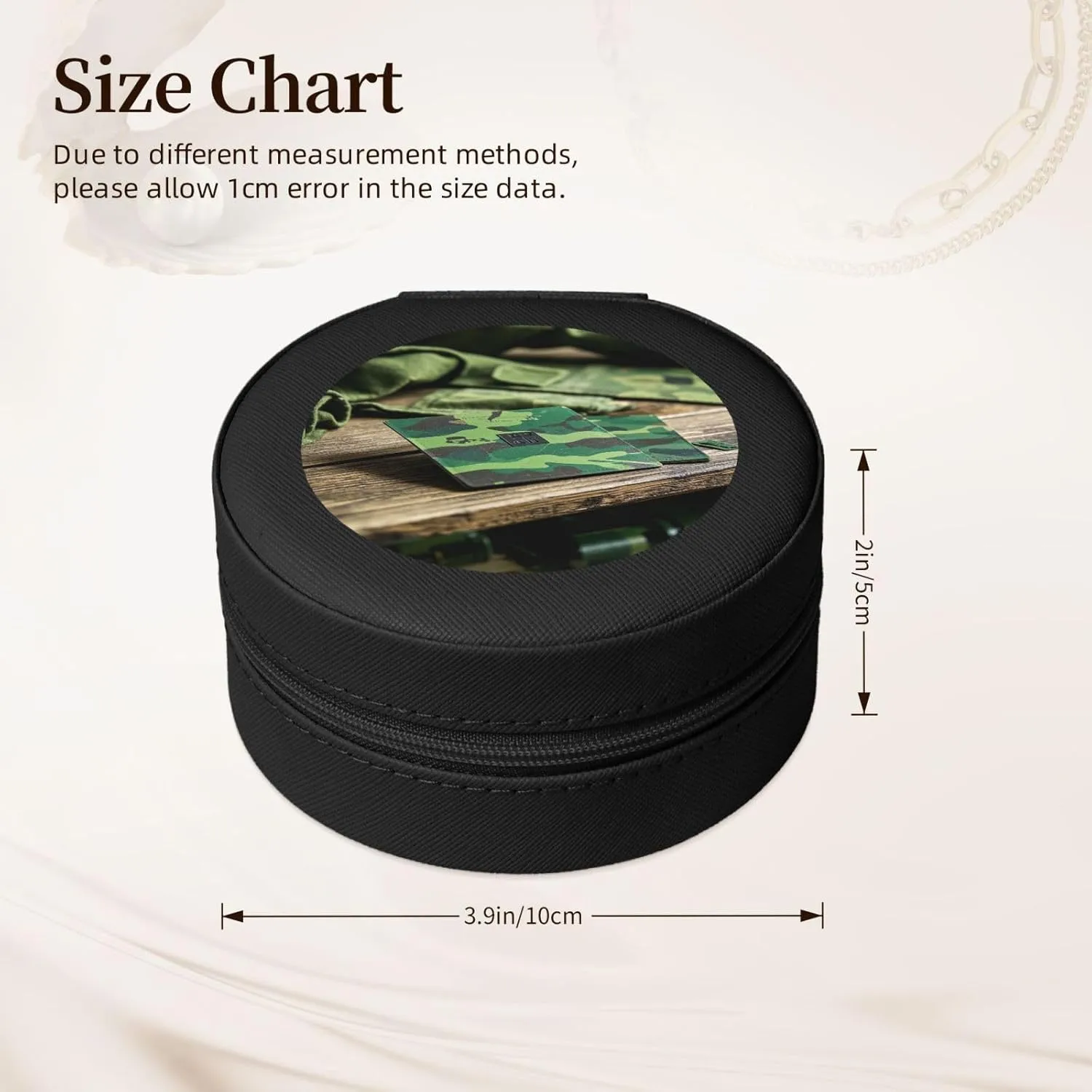 Hardwoods Green Print Round Leather Jewelry Box,Portable Mini Jewelry Home or Travel Storage Box,Used to Store Rings,Earrings,Necklaces,and Bracelets