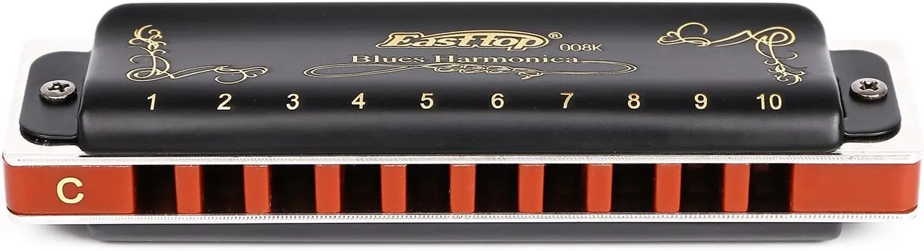 Harmonica Set Harmonica 7 Keys 10 Hole 20 Tone Professional Blues Harp Key of A B C D E F G for Professional Player,Beginner, Gift(East Top)- Black