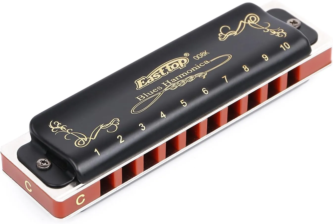 Harmonica Set Harmonica 7 Keys 10 Hole 20 Tone Professional Blues Harp Key of A B C D E F G for Professional Player,Beginner, Gift(East Top)- Black