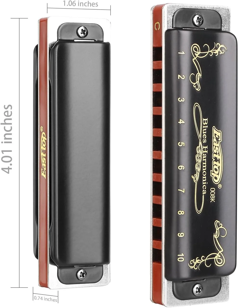 Harmonica Set Harmonica 7 Keys 10 Hole 20 Tone Professional Blues Harp Key of A B C D E F G for Professional Player,Beginner, Gift(East Top)- Black
