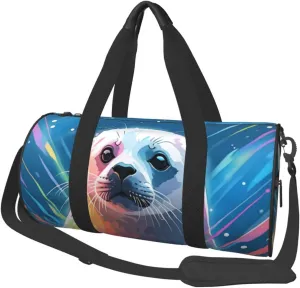 Harp Seal Painting Wallpaper Printed Travel Bag,Round Personal Item Storage bag,Foldie Duffel Bag for Traveling Vacation,Fitness,Sports