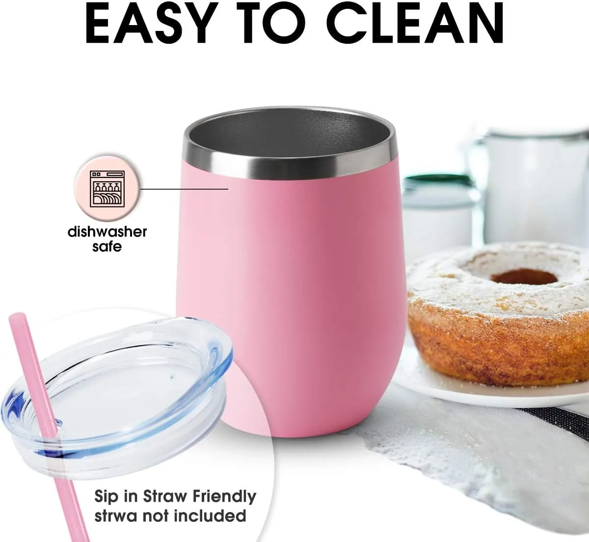 HASLE OUTFITTERS 12oz Wine Tumbler with Lid Stemless Wine Glasses Double Wall Vacuum Travel Mugs stainless steel Coffee Cup for Cold & Hot Drinks Wine Coffee Cocktails Beer 12 Pack Pink