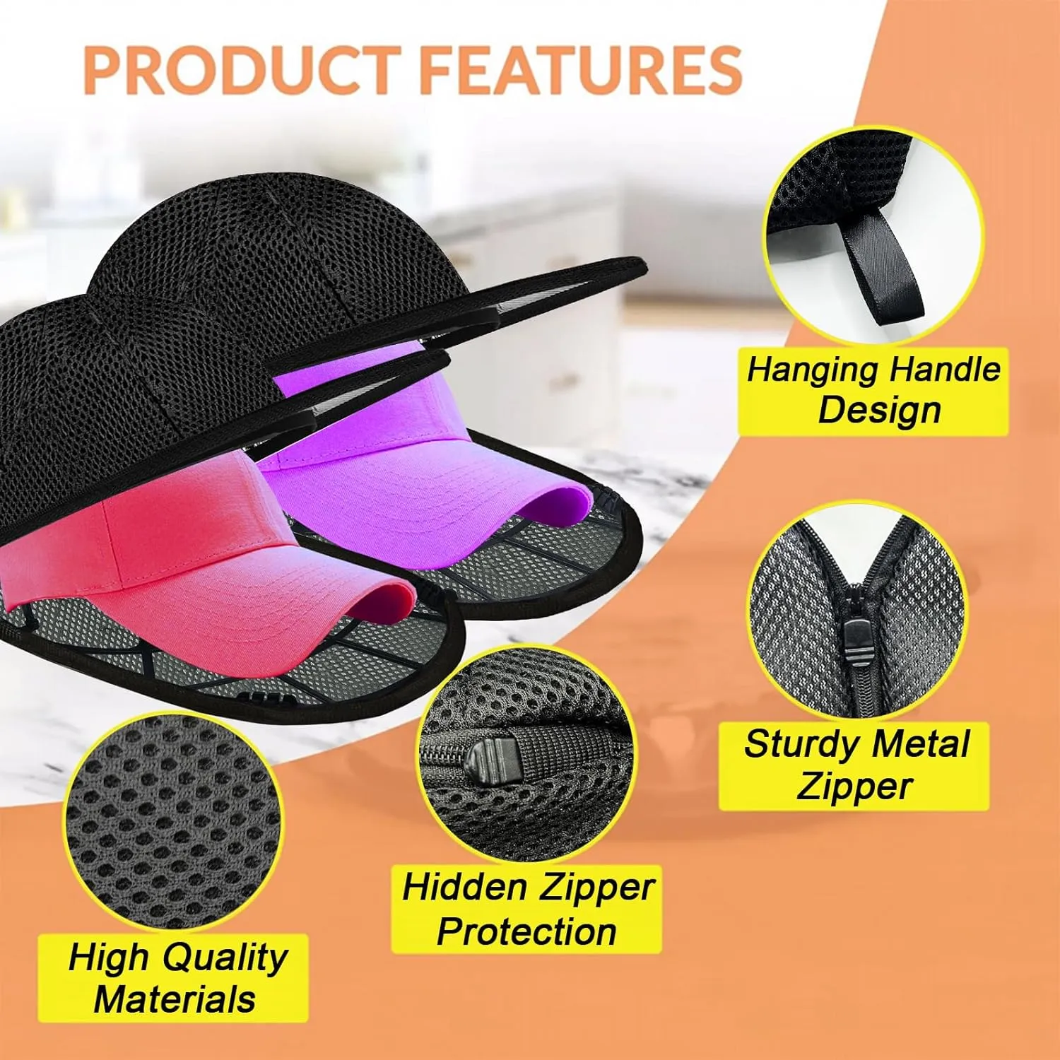 Hat Cleaner, Baseball Cap Washer for Washing Machine/Dishwasher, Mesh Bags, Cleaning Protector Cage (2 Pack Black)